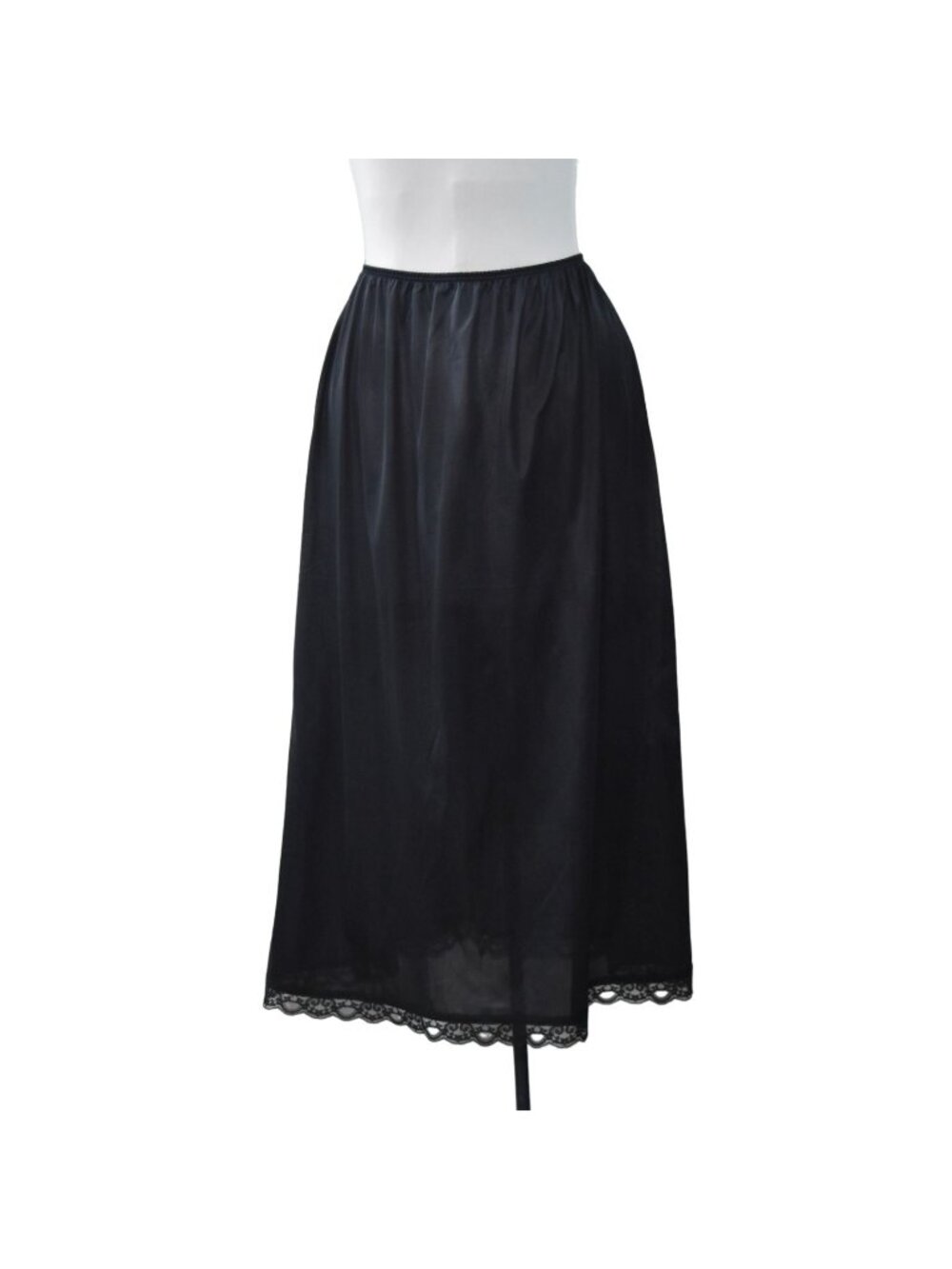 Vintage Deena Black Lace Half Slip Large Nylon Midi Underskirt Coquette USA